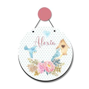 Imagem de Enfeite Porta Maternidade MDF Passarinhos e Flores em Aquarela com Nom
