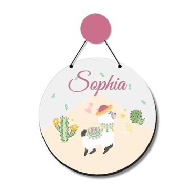 Imagem de Enfeite Porta Maternidade MDF Menina Lhama com Nome Personalizado - Id
