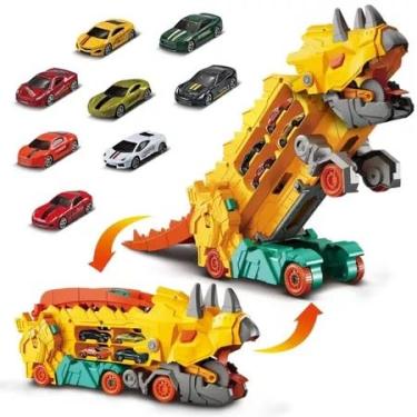 Imagem de Caminhão Transportador Dinossauro T-Rex: Brinquedo Infantil com Pista de Corrida e Carrinhos