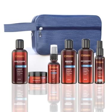 Imagem de Kit Completo Condado 7 Itens Barba e Cabelo Fortificante Hidratação Nutrição Shampoo Condicionador Creme Óleo Tônico Fortificante Balm + Necessaire (Oceano (Refrescante) + Necessaire Azul)