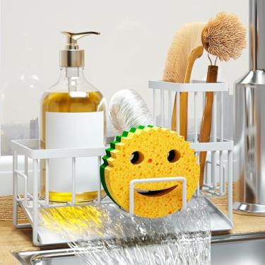 Imagem de Youfala Organizador de pia para pia, suporte de esponja para pia de cozinha com suporte de escova e bandeja de drenagem automática, dispensador de detergente para organizadores de cozinha doméstica e