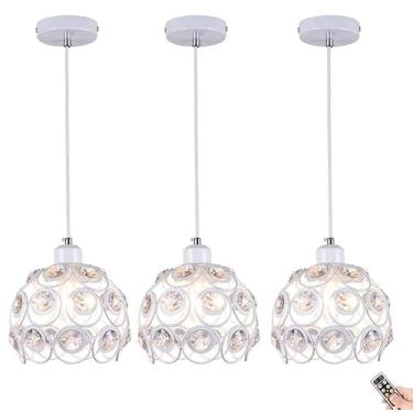 Imagem de Luminária pendente de cristal sem fio com controle remoto, recarregável, operada por bateria, moderna luminária suspensa para cozinha, sala de jantar, sala de estar, sem necessidade de fiaçã