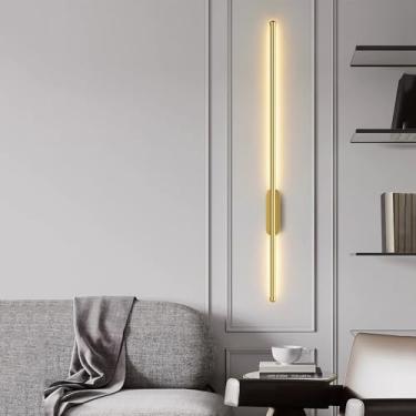 Imagem de Luminária de parede linear LED minimalista moderna, 3000K Bar Preto Faixa longa Luminária de parede interna, Iluminação de vaidade de banheiro nórdica contemporânea dourada para sala de esta
