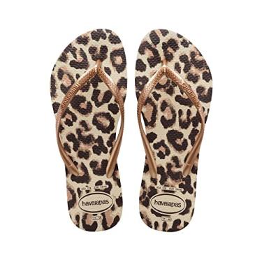 Imagem de Chinelo Slim Animals, Havaianas, Feminino, Bege Palha/Rose Gold/Café, 33/34