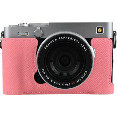 Imagem de Capa para X-E5, capa BMAOLLONGB feita à mão de couro PU para meia câmera versão com abertura inferior para Fujifilm X-E5 XE5 com alça de mão (rosa)