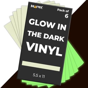 Imagem de Vinil que brilha no escuro - pacote com 6 folhas adesivas [14 x 30 cm]. Papel de vinil permanente e folhas Cricut - Papel assustador de Halloween que brilha no escuro com adesivo permanente