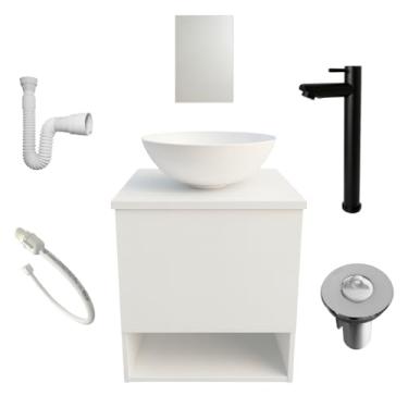 Imagem de Gabinete Banheiro Armario Cuba Espelho Torneira Preta Fosca Valvula Engate Sifao Completo