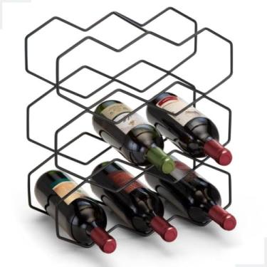 Imagem de Suporte para Adega com Capacidade para 9 Garrafas de Vinho | Aço Aramado Preto | Organizador para Bar, Bancada de Cozinha ou Copa