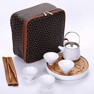 Imagem de Conjunto de chá de chaleira de cerâmica um conjunto de chá de quatro xícaras de viagem Ding Kiln conjunto de chá de cerâmica conveniente esmalte fosco bandeja de chá 200 ml seis conjuntos (Oo)