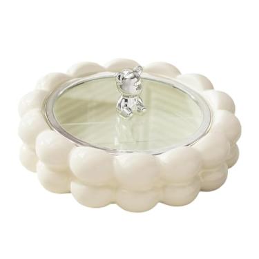 Imagem de Bandeja giratória para servir lanches com tampa, pratos de cerâmica divididos de 30 cm, prato de aperitivo redondo com 4 compartimentos, prato organizador removível de frutas secas branco 4