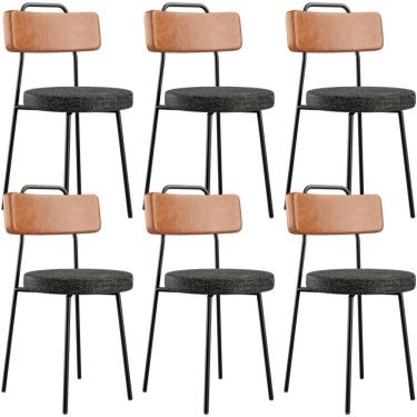 Imagem de Kit 06 Cadeiras Decorativas Estofada Sala Jantar Barcelona L02 Couríssimo Camel Linho Chumbo - Lyam