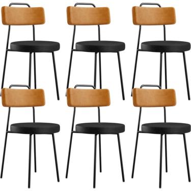 Imagem de Kit 06 Cadeiras Decorativas Estofada Para Sala Jantar Barcelona L02 Couríssimo Whisky Preto - Lyam