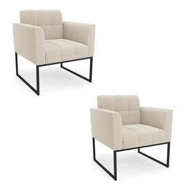 Imagem de Poltrona Decorativa Industrial Preto Kit 2 Elisa Bouclê Bege D03 - D'Rossi