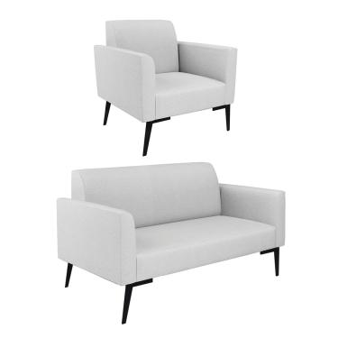 Imagem de Sofá Namoradeira com Poltrona Pés Villach Marisa Linho Cinza A05 D03 - D'Rossi