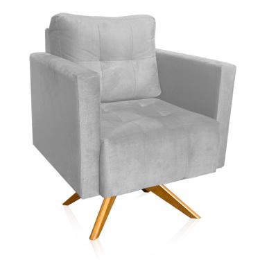 Imagem de Poltrona Giratória Livia Suede Cinza Base de Madeira MA30 - D'Rossi