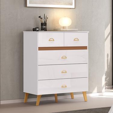 Imagem de Cômoda Quarto 91cm com 5 Gavetas Isadora Flex Branco/Camarim V01 - D'Rossi