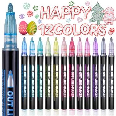 Imagem de GLOPUS Canetas de contorno Shimmer Markers, presentes para meninas adolescentes, coisas modernas, canetas marcadoras metálicas de 12 cores para desenho, materiais de arte escolar, artesanato para