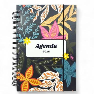 Imagem de Agenda Diária 2026 Pequena, 16 x 12 cm, Capa Dura, 168 Folhas, Espiral com Elástico, Planejamento Completo (Folhas)