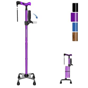 Imagem de KingPavonini Bengala de caminhada para mulheres/homens com segunda alça, bengala quádrupla dobrável e ajustável com base de 4 pontas para ficar em pé, ajuda leve para caminhadas para idosos e adultos