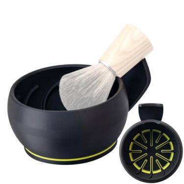 Imagem de Grandslam Tigela de barbear com sulcos, caneca de barbear com suporte de escova, tigela de sabão de barbear para creme de barbear e sabão, durável e mantém o calor por mais tempo, espuma rica e