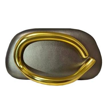 Imagem de Bolsa clutch de acrílico feminina clássica redonda para noite bolsa vintage de metal para guidão para festa de casamento e formatura., Couro PU - café