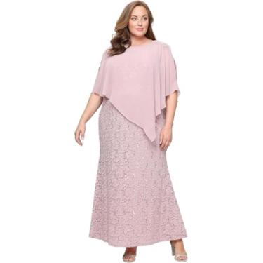 Imagem de S.L. Fashions Vestido feminino plus size longo de lantejoulas renda com contas capelet mãe da noiva, vestido formal de noite, Blush, 54
