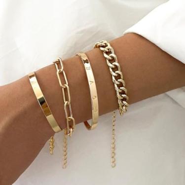Imagem de Pulseiras grossas de declaração acessórios para mulheres elegante design de punho dourado joias sofisticadas presente