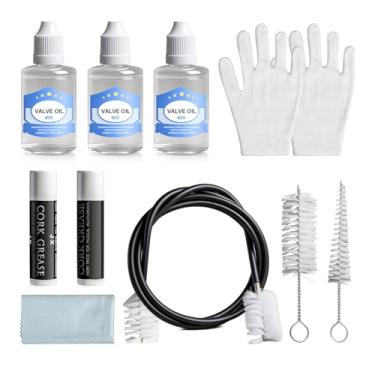 Imagem de ZBY Kit de limpeza de trompete – 3 óleo de válvula lubrificante de trompete, 2 graxas deslizantes, válvula, bocal, escova de furo flexível e pano de limpeza, conjunto de limpeza e cuidados de