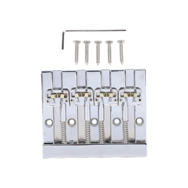 Imagem de Fockety Ponte de Baixo de 4 Cordas, Ponte de Espaçamento de Cordas Ajustável Design Pré-entalhado Placa de Cordas de Baixo de 5 Furos Com Selas de Latão Ajustáveis ​​de 17,5-20 Mm para