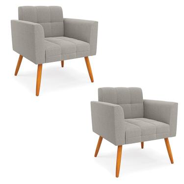 Imagem de Poltrona Sala Estar Pé Palito Castanho Kit 2 Elisa Bouclê Cinza D03 - D'Rossi
