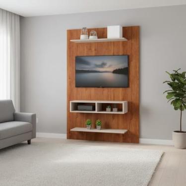 Imagem de Painel para Tv Até 50 Polegadas com Nicho e Prateleiras - Mel/Off white