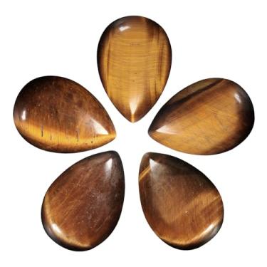 Imagem de Nupuyai Pacote com 5 cabochão de olho de tigre em forma de gota para fazer joias, cabochão waterdrop pedra flatback projeto de arte faça você mesmo suprimentos de fabricação de joias, 24 x 34 mm