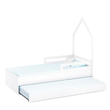 Imagem de Cama Montessoriana Casinha com Cama Auxiliar Tivoli Divicar em MDF e Madeira Maciça com Grades de Proteção e Pintura UV Atóxica (Branco)