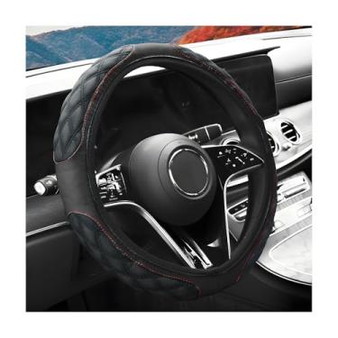 Imagem de MTRPS Capa de volante de carro, protetor de volante de couro elástico antiderrapante de 38 cm para mulheres e homens, capa respirável para decoração de interiores para carros, caminhões, SUVs (preto)