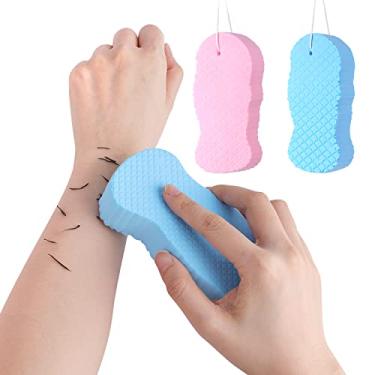 Imagem de 2 esponjas de banho esfoliantes, esponja de banho esfoliante PVA pele morta esponja de banho com cordão de suspensão esponja corporal reutilizável para adultos ren (azul, rosa)