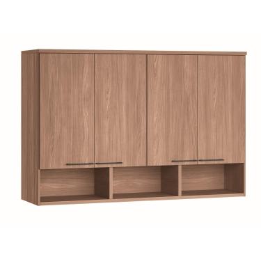 Imagem de Armário Módulo Aéreo Santos Andirá Toledo Ponte 3 Portas 6 Prateleiras Iluminação LED166cm Wood