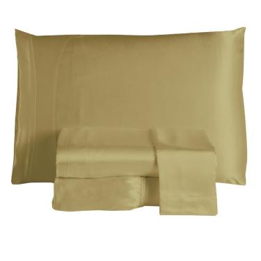 Imagem de Jogo de Lençol Sublime 4 Peças Queen 100% Poliéster Tecido Cetim Charmousse  - Dourado