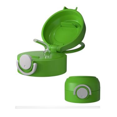 Imagem de ZREGGUR Tampa de substituição de 340 g com canudo para copo infantil, 1 peça de tampa de canudo à prova de vazamento e derramamento para marca, sem BPA, (verde)