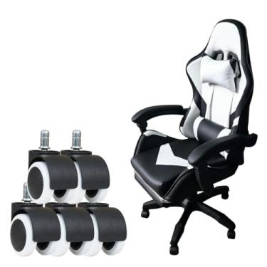 Imagem de Cadeira Gamer Ergonomica com 2 Grupo em conjuntos de cinco Rodas(Rodízios com Travão e Rodízios Padrão) e Apoio Cervical Ajustável Preto e Branco