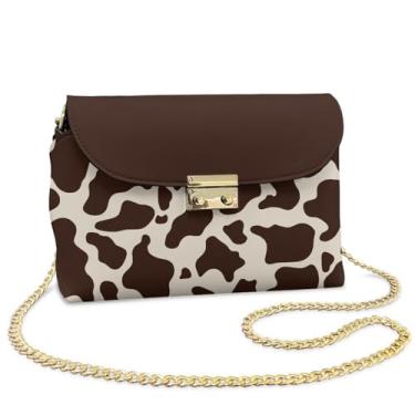 Imagem de Pxjivorg Bolsas transversais femininas de couro com corrente pequena para bolsas de ombro, Estampa de vaca, One Size