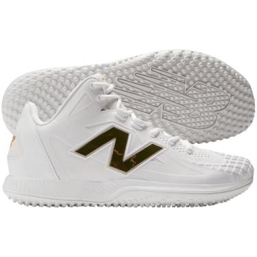 Imagem de New Balance FuelCell Ohtani 1 Tênis de beisebol masculino, branco/dourado metálico, tamanho 42, Branco/dourado metálico, 44