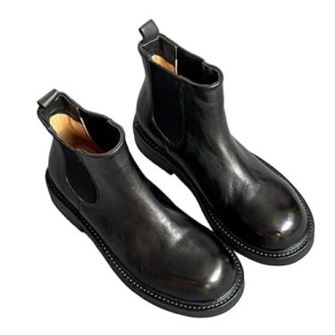 Imagem de Archicolor Botas de salto alto solas grossas botas femininas minimalistas sapatos femininos outono e inverno botas Chelsea de couro genuíno, Preto, 34