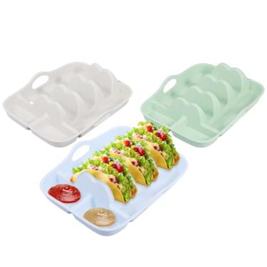 Imagem de Conjunto de pratos de silicone para tacos reutilizáveis de 3,25 cm com 3 divisórias e tigelas de mergulho, seguro para micro-ondas e lava-louças, suporte de bandeja antiderrapante para jantar e festa