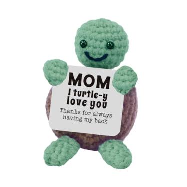 Imagem de Adorável tartaruga rochetada à mão – Acompanhante de apoio emocional positivo de 7 cm com cartão motivacional, decoração de mesa divertida para escritório/casa, presente para amigos/colegas