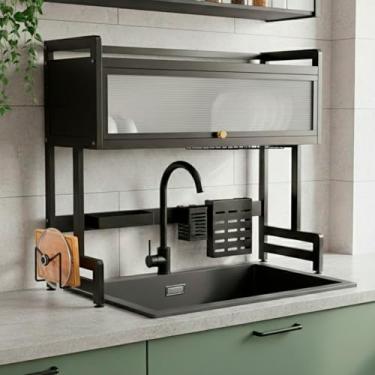 Imagem de Decolab Escorredor de Louça Multiuso Para Pia Suspenso Grande com Armário Gaveta Porta Retrátil (Preto, 2 Andares)