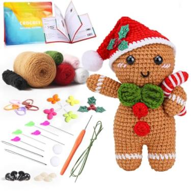 Imagem de Tierong Kit de crochê para iniciantes, kit de crochê de homem de gengibre com instruções de vídeo passo a passo, fácil de aprender para presente de Natal ideal para adultos