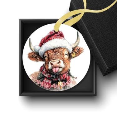 Imagem de Welshower Enfeites de Natal de vaca Highland para árvore, decorações de Natal de vaca Highland, Engraçado Feriado de inverno aconchegante novilha de Natal ornamentos decorativos decorativos de