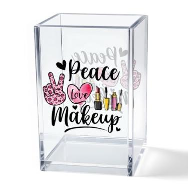 Imagem de Vgrti Suporte organizador de pincéis de maquiagem de acrílico Peace Love, maquiagem de artista, armazenamento de pincéis de acrílico, presentes de aniversário de Natal, mulheres, mãe, tia, irmã, chefe