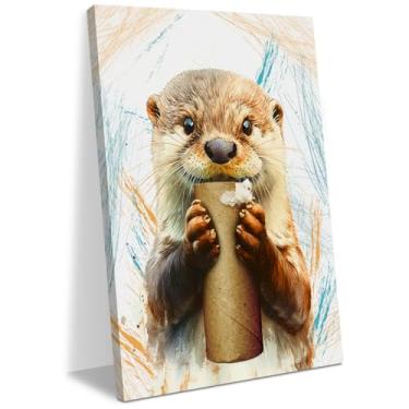 Imagem de Cartazes e Impressões Cartaz de Lontra Engraçado Decoração de Banheiro Tela Arte de Parede Linda Arte Emoldurada Impressões de Imagem Pintura Humorística Decoração de Parede para Amantes de Lontra
