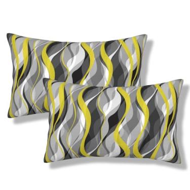 Imagem de NOCTILYRA Capas de almofada lombar cinza preto e amarelo, conjunto de 2 fronhas de pelúcia curtas com linhas geométricas modernas, arte abstrata, retangular, fronhas decorativas para sofá-cama e sofá